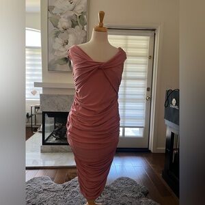 Women's Ruched Twist-Front Pink Dress